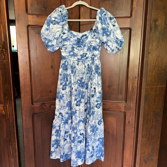 Abercrombie & Fitch Dresses & Skirts - Womens Abercrombie & Fitch Emerson Poplin Puff Sleeve Midi Dress Blue - XS